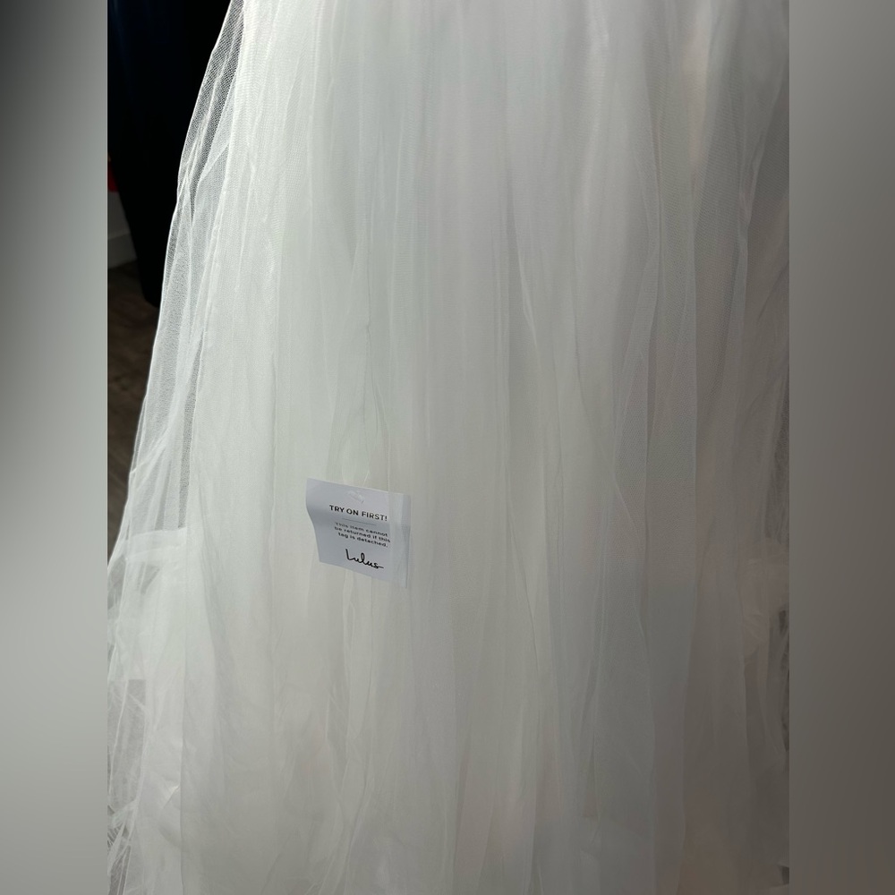 Lulus Beloved Vow Strapless Wedding Dress Small White Tulle 3D Flower Pleated - Picture 12 of 12